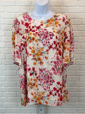 Grace & Lace Blouse Floral Textured Flutter Sleeve Cream L